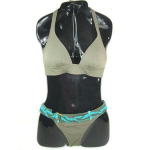 VS Victoria's Secret Bikini Set Army Green Camo Belt Size Small EUC Sexy Fun